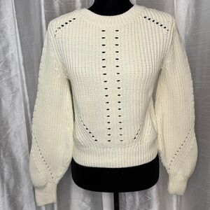 H&M Ivory Cream Thick Sweater Women’s XS Lattern Long Cuff Sleeve Loose Knit